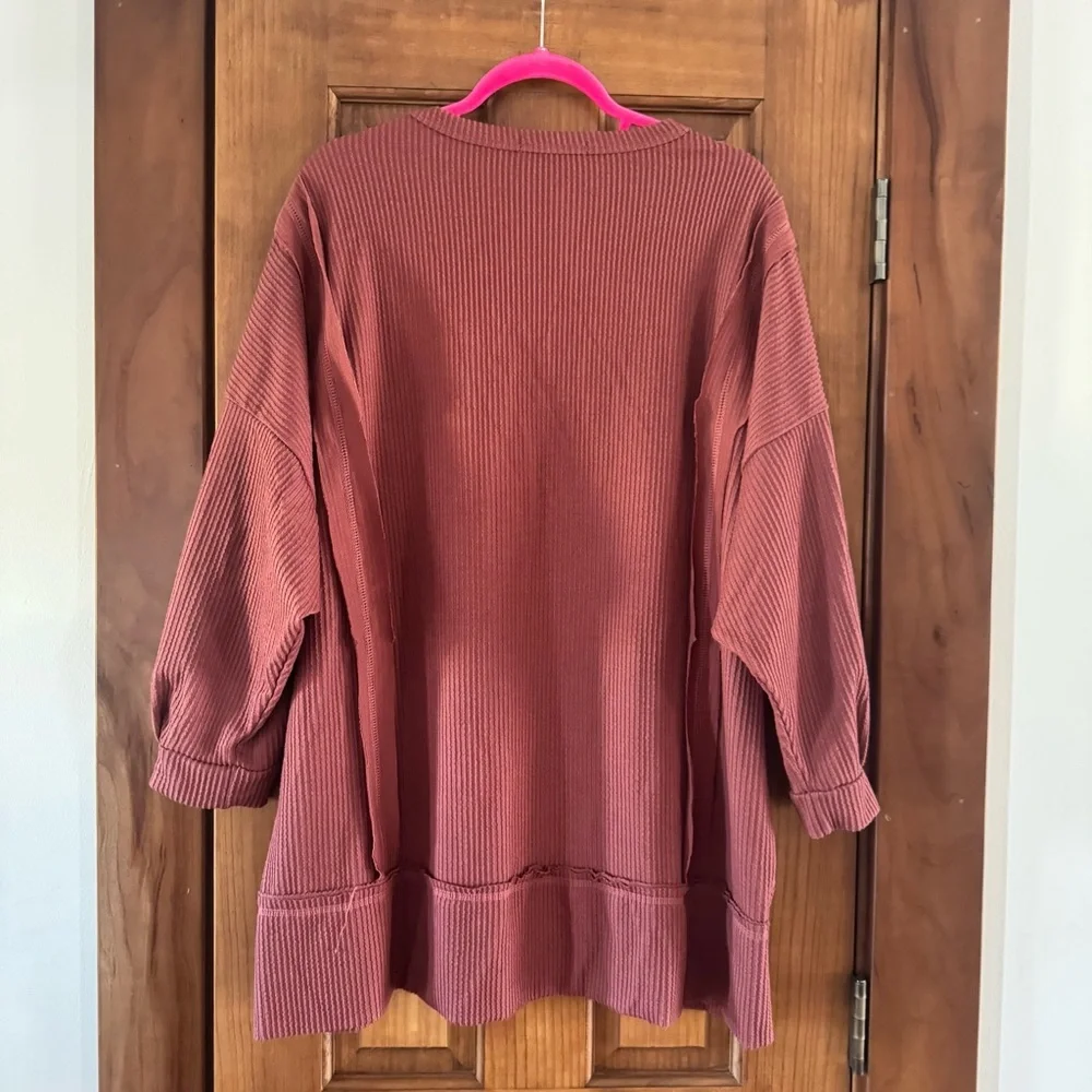 Stylive Boutique Ribbed Pullover Tunic Top Women’s Large Oversized Rust Casual